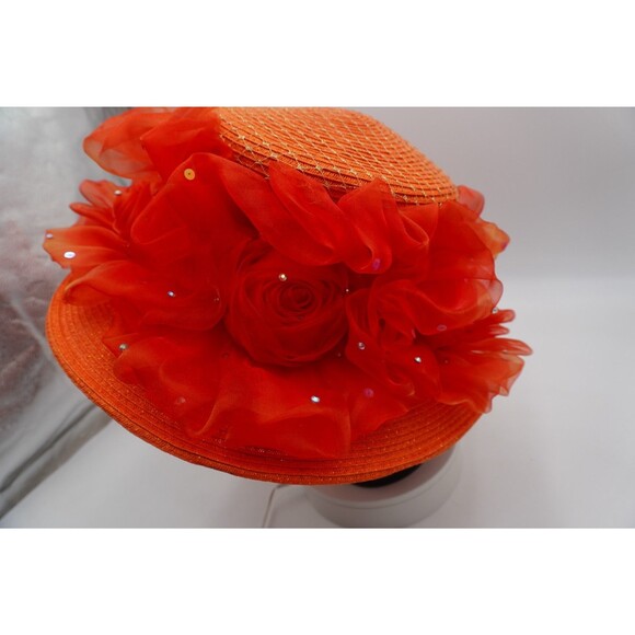 Whittall & Shon Designer Hat Orange Floral & Sequin Church Derby Tea party main image 12